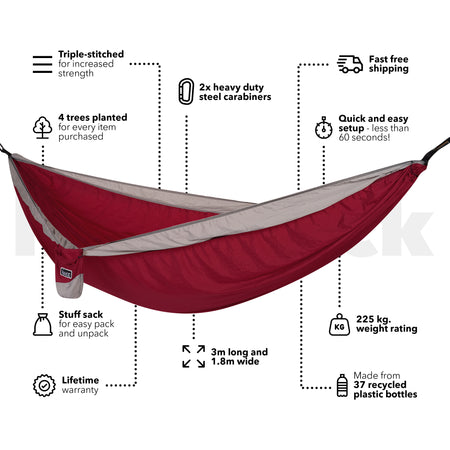 Merlot Red - Recycelte Hängematte mit Gurten
