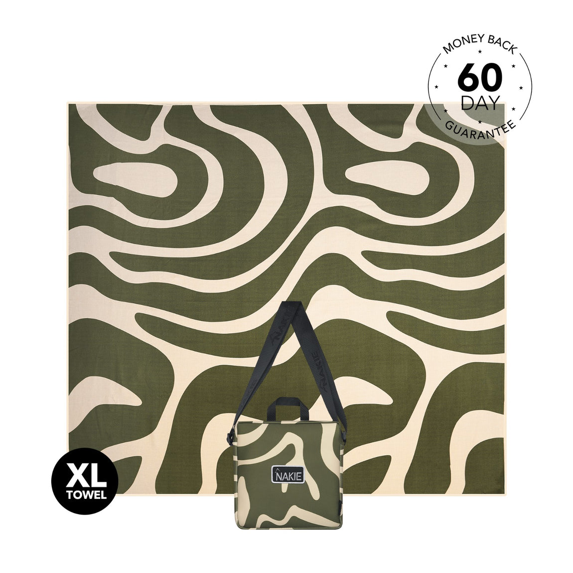 Serviette de plage double recyclée sans sable, vert eucalyptus XL