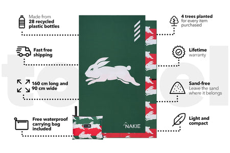 Rabbitohs - NRL Recycled Sand Free Beach Towel