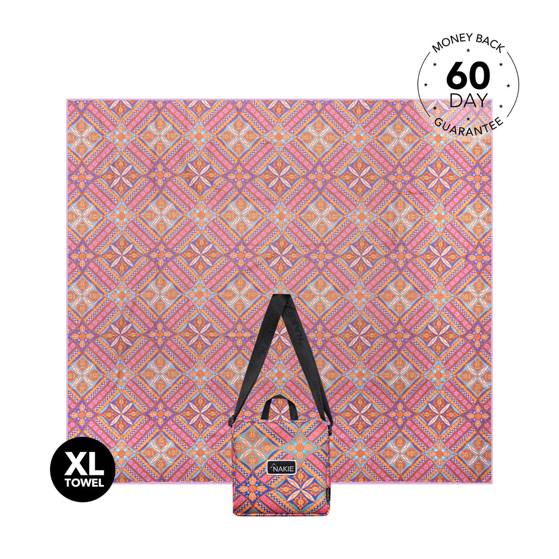 XL Rosy Tides - Recyceltes, sandfreies Strandtuch, doppelt
