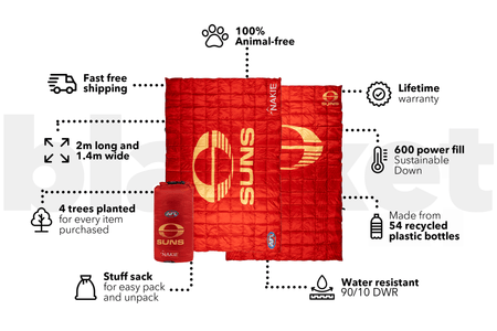 Gold Coast SUNS - AFL Sustainable Down Puffy Blanket