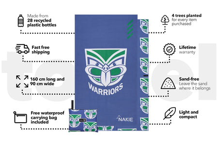 Warriors - NRL Recycled Sand Free Beach Towel