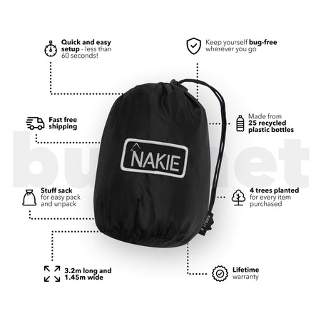 Studio shot of Nakie Bug Net, showcasing its compact design and key benefits.