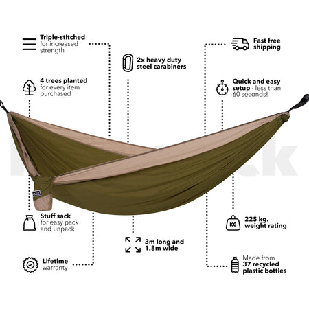 Olive Green - Recycled Hammock with Straps